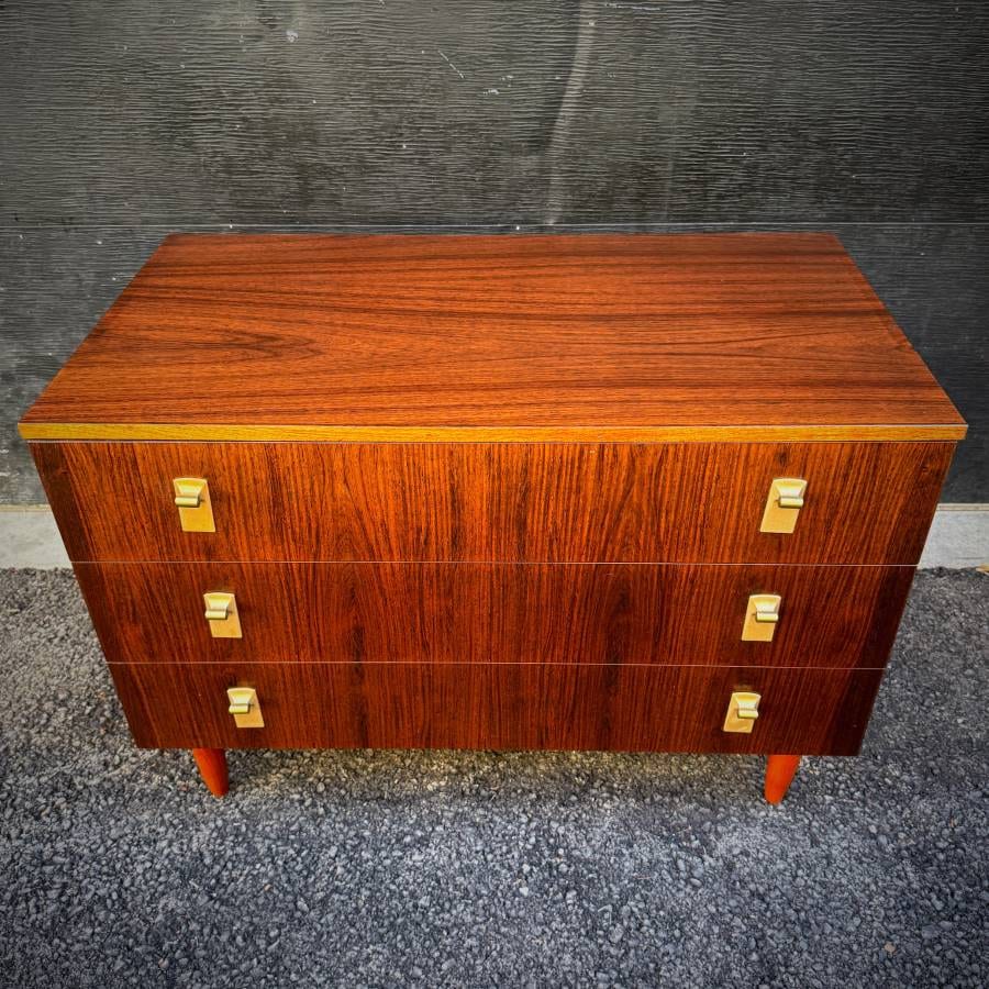 Danish mid century modern compact rosewood 3 drawer dresser — photograph 4 of 6