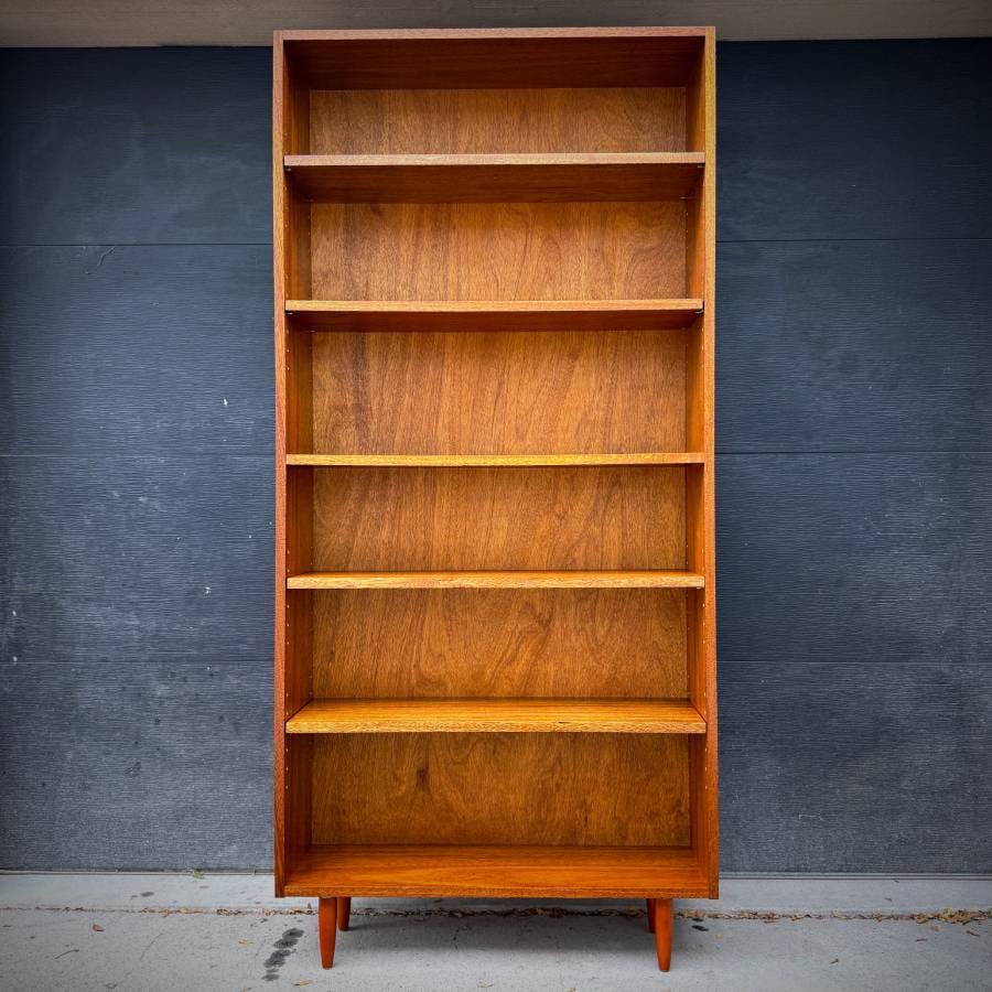Rare solid mahogany mid century modern shelving unit — photograph 4 of 6