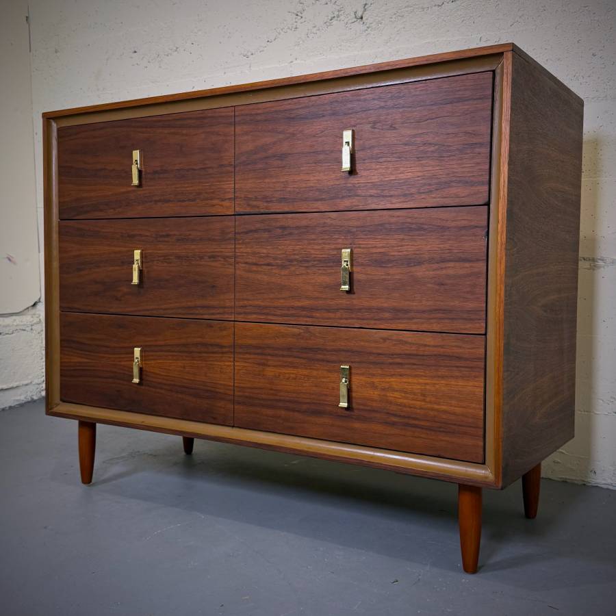 Refinished mid century modern satin walnut chest of drawers — photograph 3 of 6