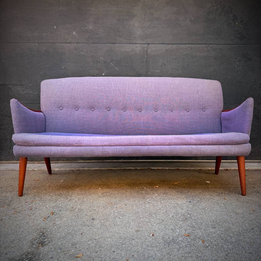 Beautiful compact danish modern couch with teak accents — photograph 2 of 8