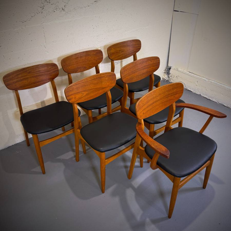 Beautiful set of 6 mcm teak and oak dining chairs — photograph 3 of 12