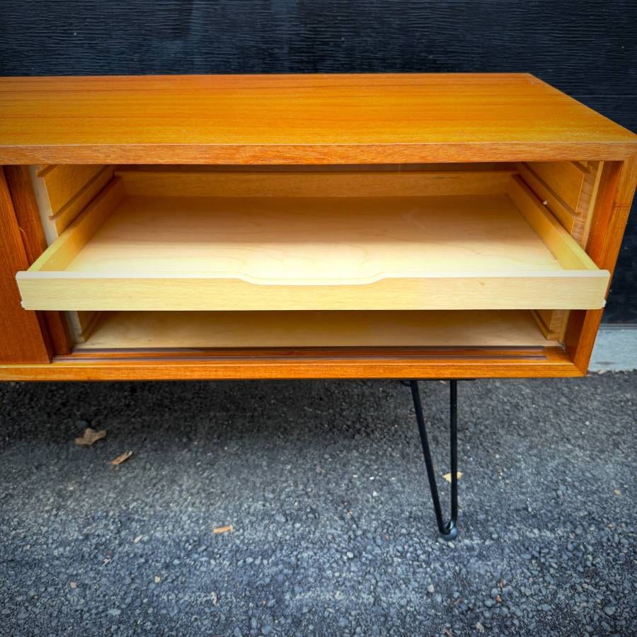Danish modern atomic teak media stand credenza by Poul Hundevad — photograph 7 of 7