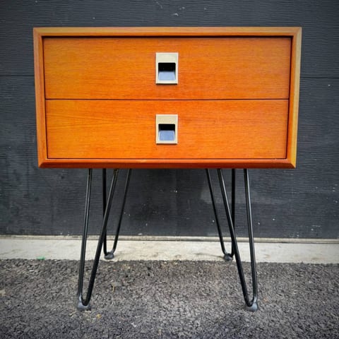 Mid century modern teak atomic two drawer nightstand