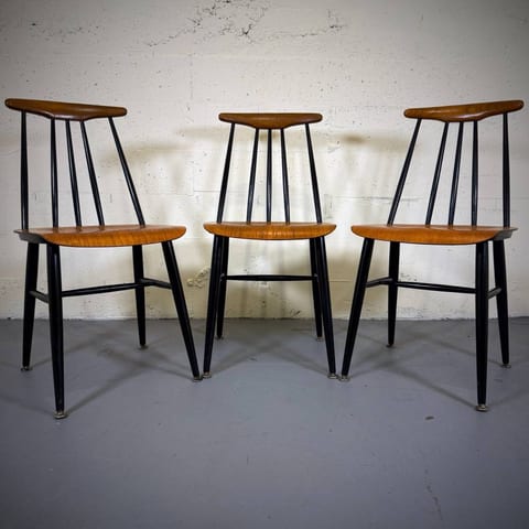 Set of 3 danish modern teak spindle back dining chairs