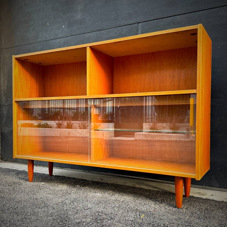 Mid century modern teak and glass credenza with lights — photograph 3 of 6