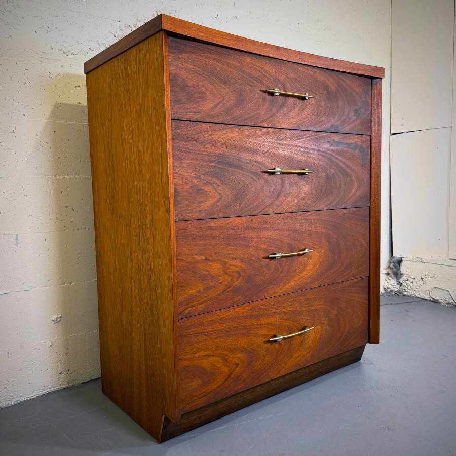 Mid century modern walnut tallboy dresser by Pepplers furniture — photograph 3 of 6