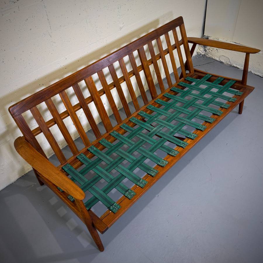 Beautiful mid century modern teak and wool sofa — photograph 10 of 10