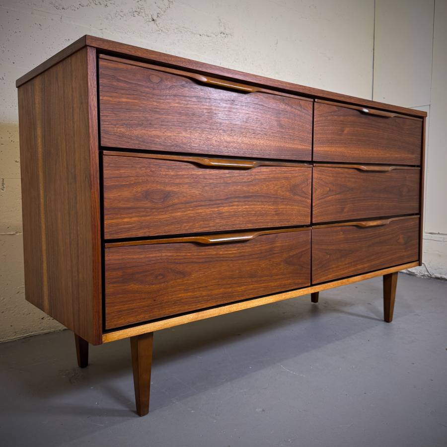 Vic art mid century modern walnut 6 drawer dresser — photograph 2 of 6