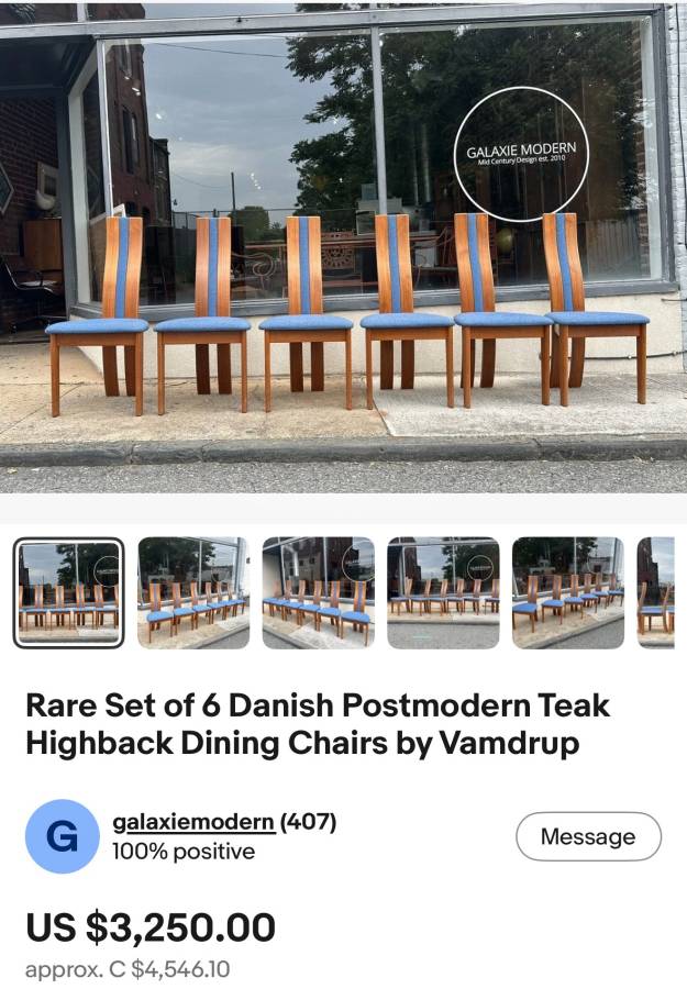 Rare set of 6 post modern danish teak dining chairs — photograph 11 of 11