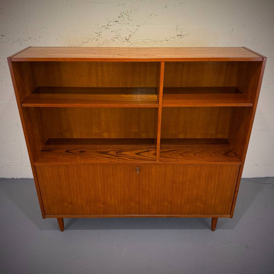 Danish modern teak shelving unit with drop down bar — photograph 4 of 6