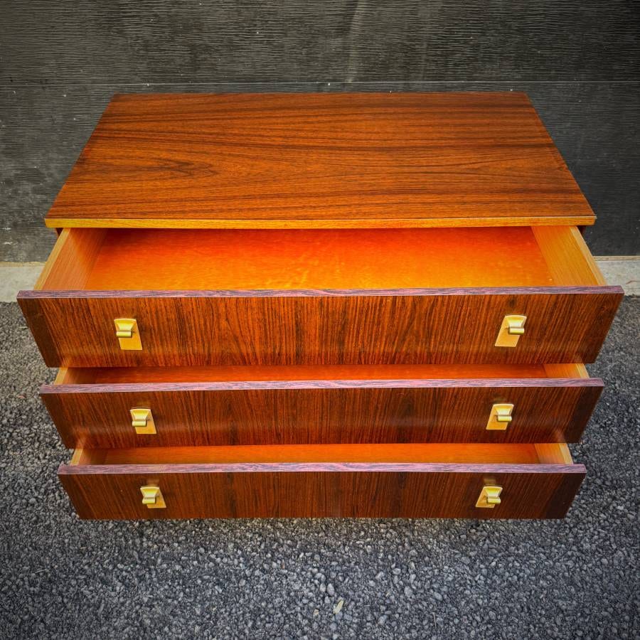 Danish mid century modern compact rosewood 3 drawer dresser — photograph 5 of 6
