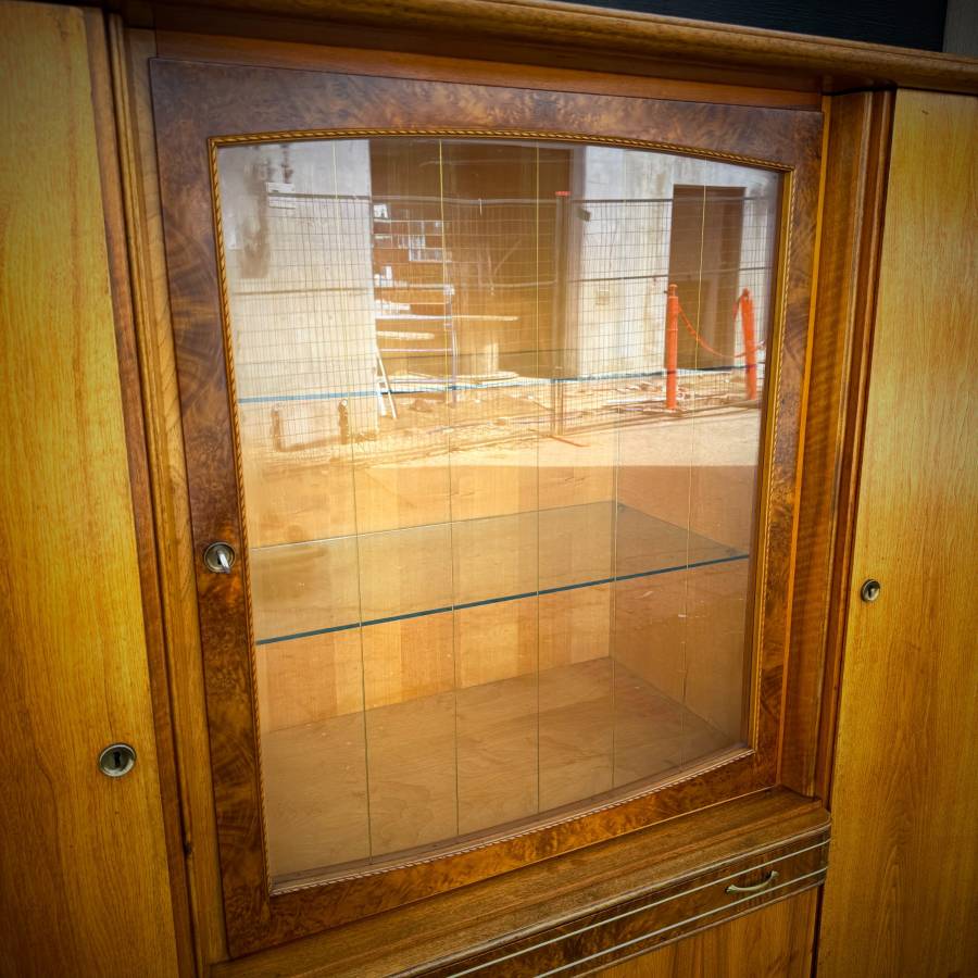 Large mid century modern teak and burled walnut hutch — photograph 6 of 10