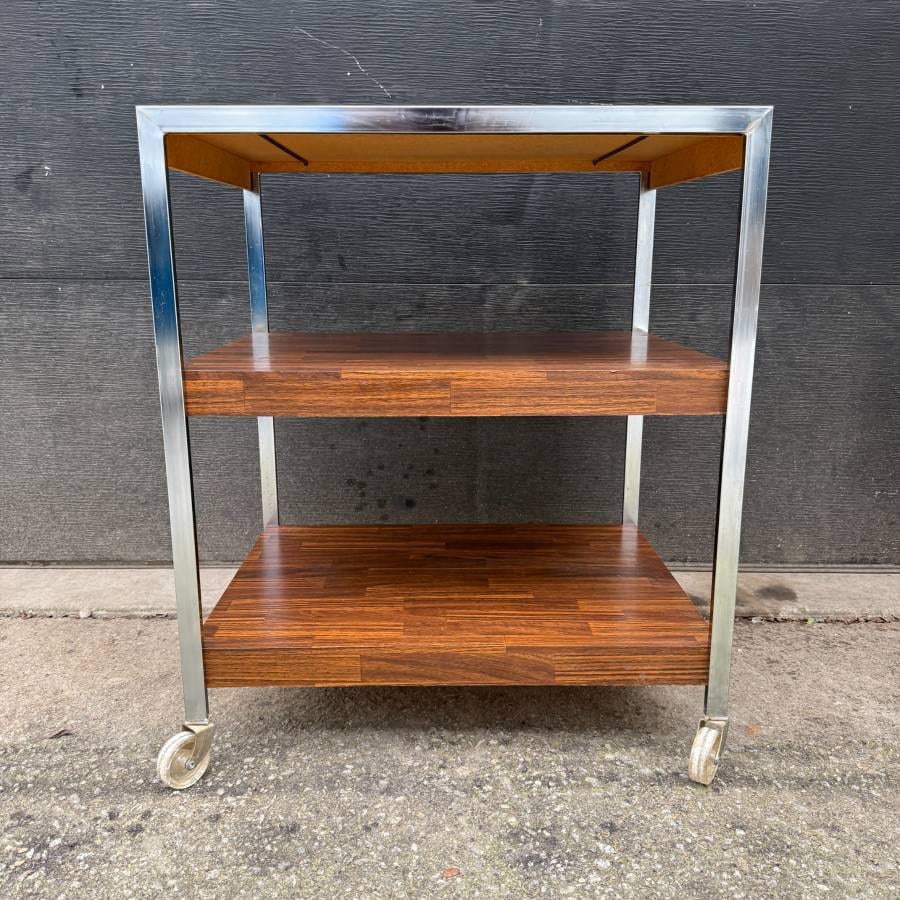 Mid century modern chrome and rosewood bar cart — photograph 2 of 5