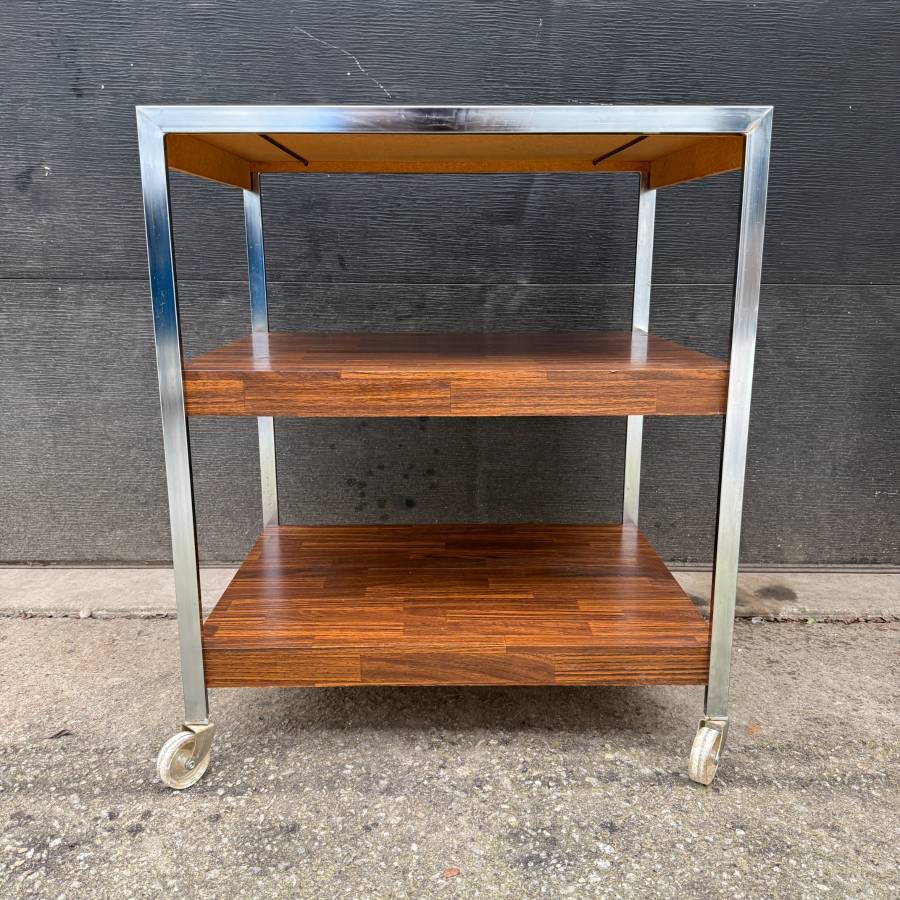 Mid century modern chrome and rosewood bar cart — photograph 2 of 5