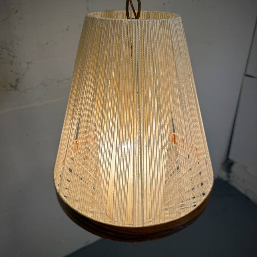 1960s mid century modern teak rope swag lamp — photograph 3 of 5