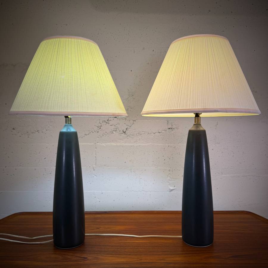 Beautiful pair of mid century ceramic lamps by Lotte Bostlund — photograph 2 of 6