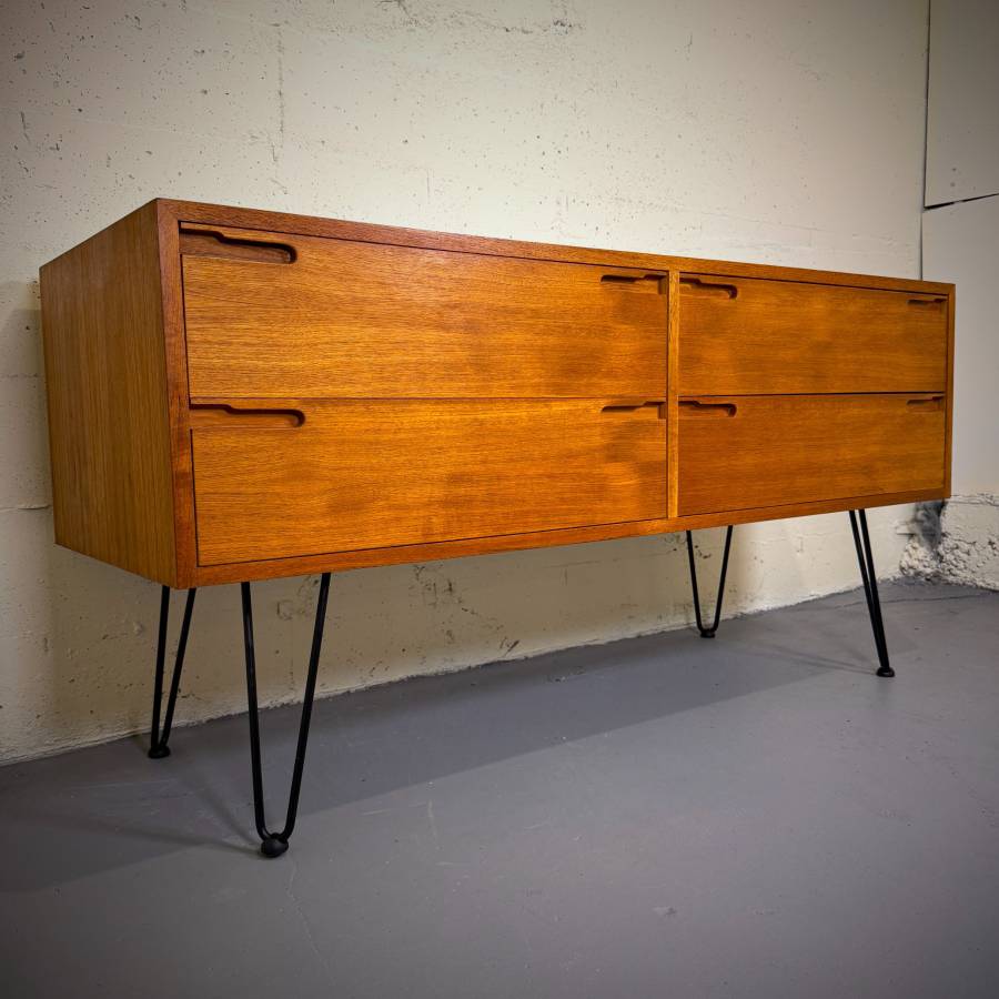 Mid century modern teak four drawer media stand credenza dresser — photograph 3 of 6