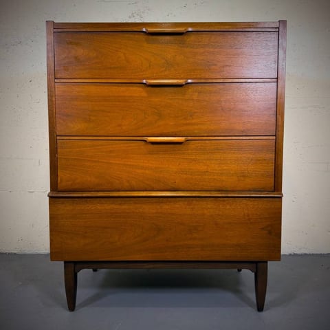 Beautiful Haddon Hall mid century modern walnut tall boy dresser