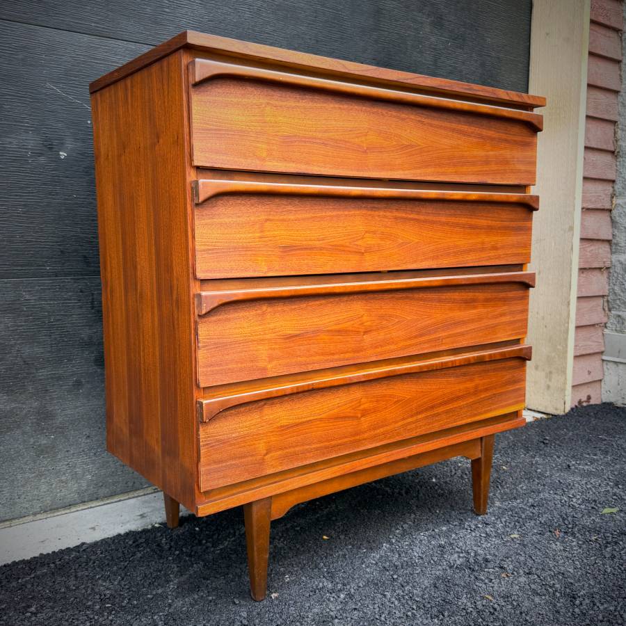 1960s mid century modern walnut tall boy dresser — photograph 2 of 6