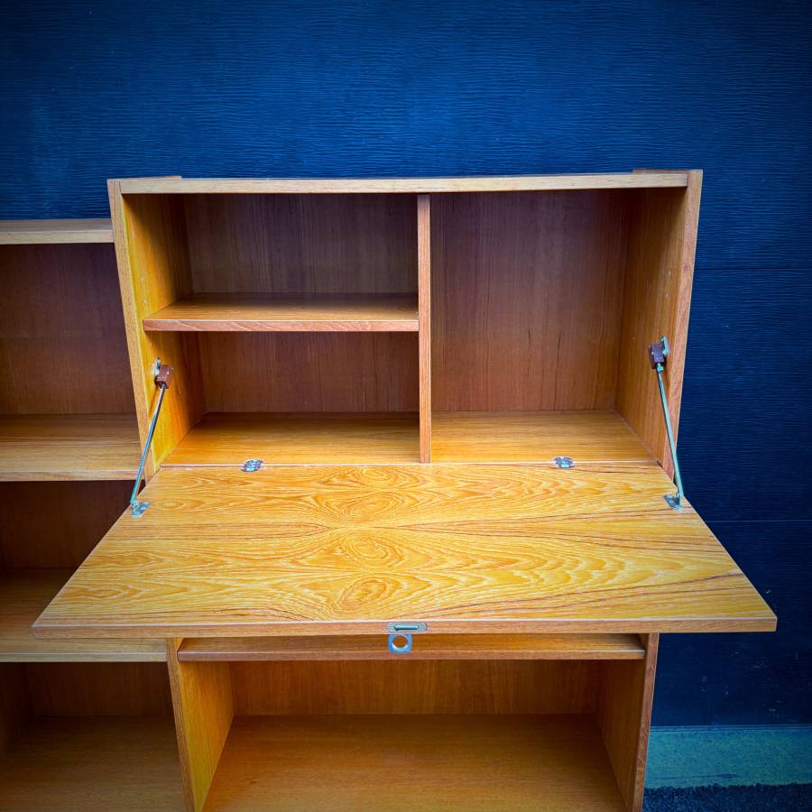 Danish mcm teak shelving unit with drop down bar. — photograph 6 of 6