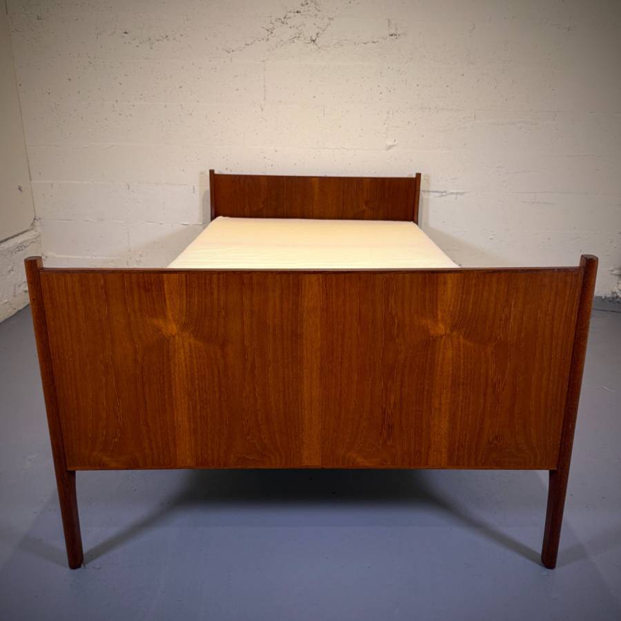 Danish mid century modern solid teak single bedframe with mattress — photograph 2 of 7