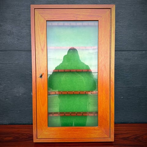 Rare compact teak wall mounted lockable jewelry cabinet