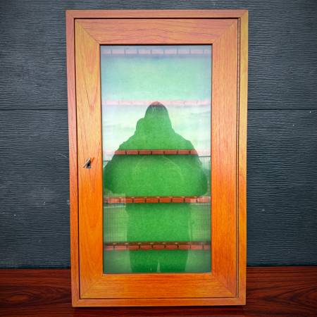 Rare compact teak wall mounted lockable jewelry cabinet