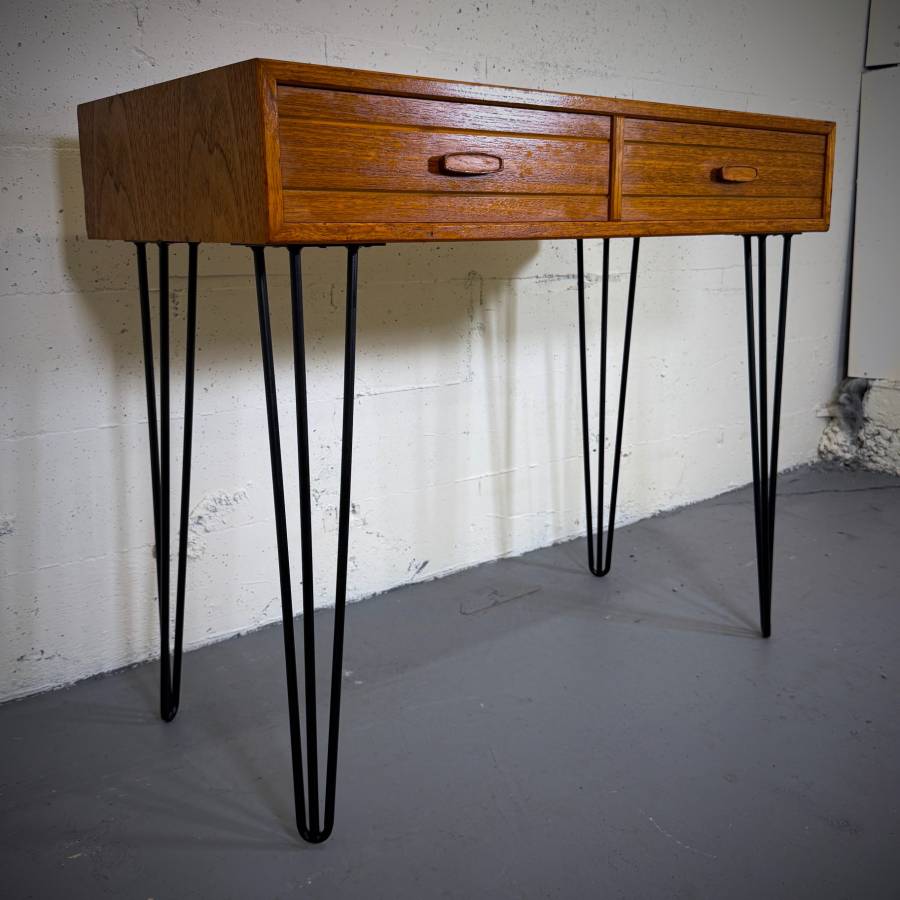 Compact atomic teak mid century modern desk — photograph 3 of 6
