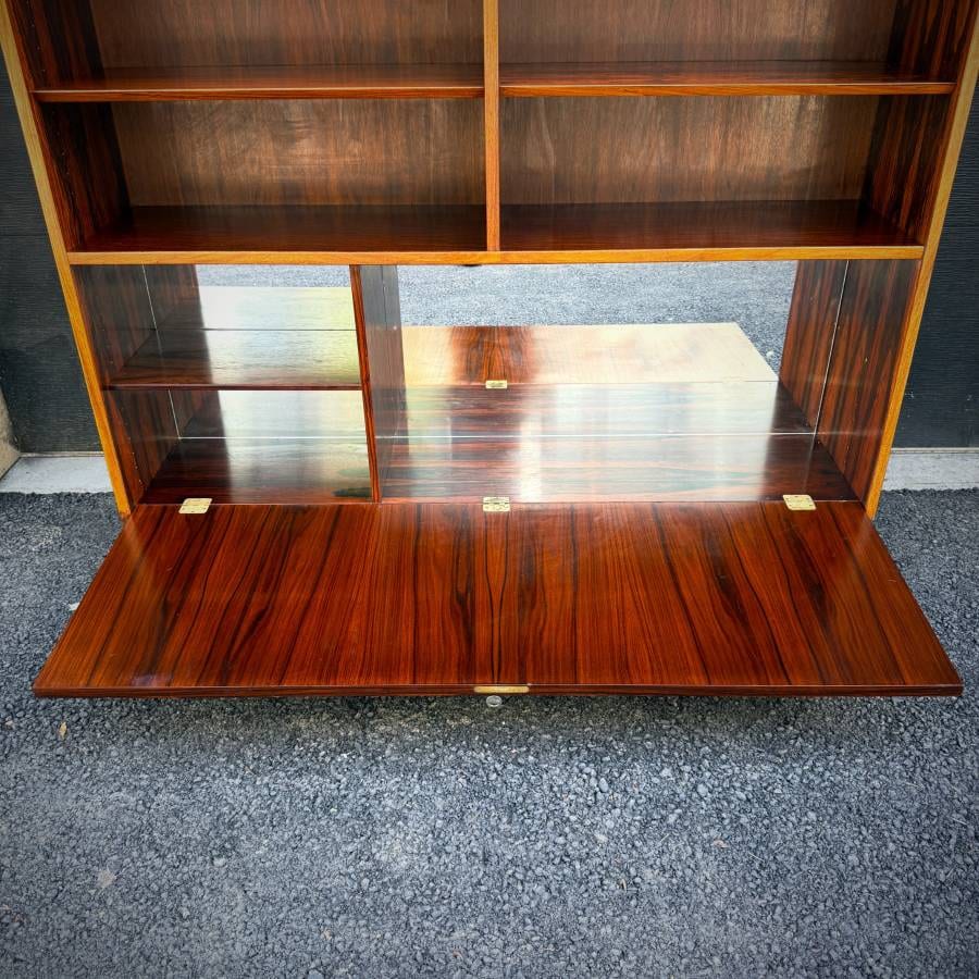 Poul Hundevad danish modern rosewood shelving unit with drop down bar — photograph 7 of 7