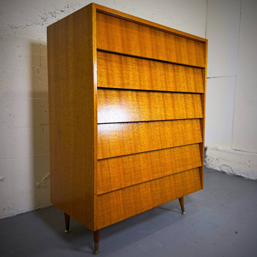 Mid century modern mahogany 6 drawer tall boy dresser — photograph 4 of 6