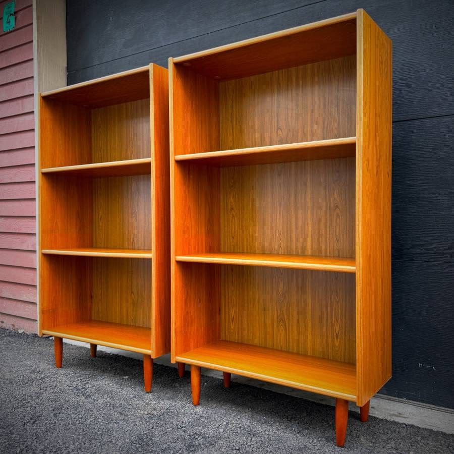 Beautiful pair of mcm teak LP bookshelves made in Denmark — photograph 2 of 6