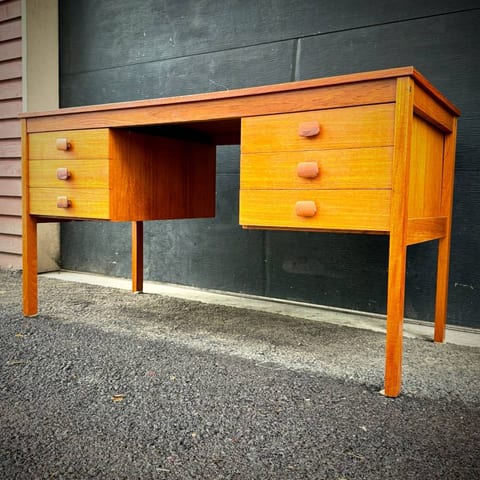 Mid century danish modern teak 6 drawer desk