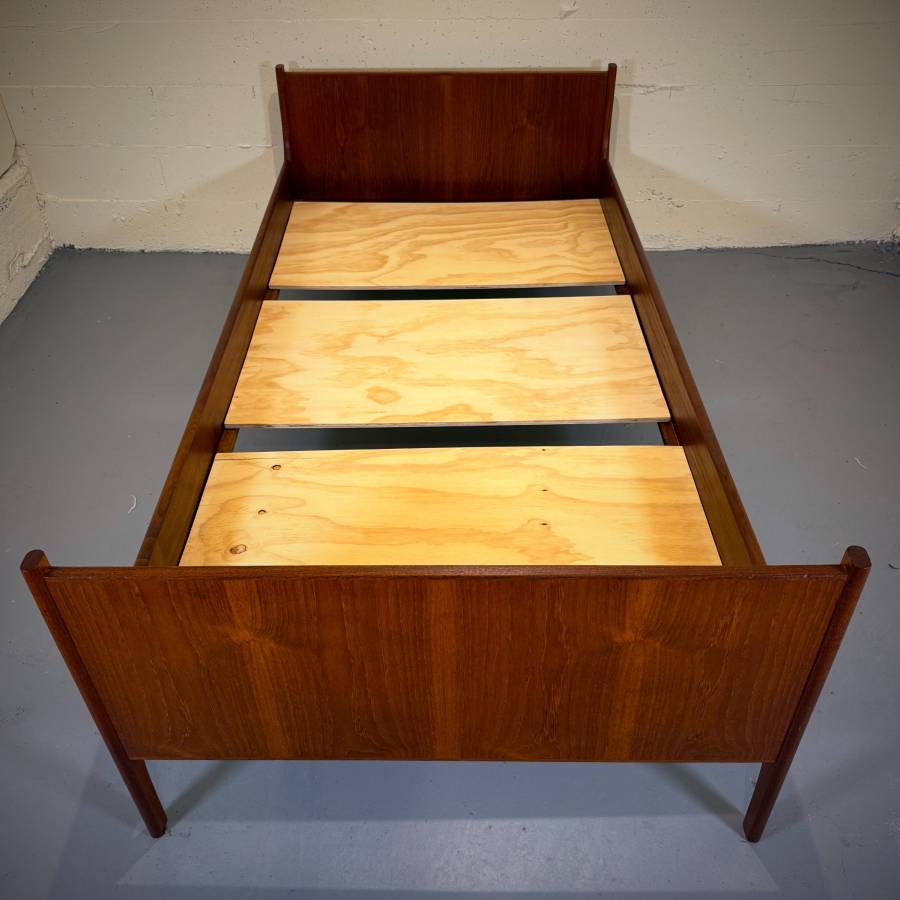 Danish mid century modern solid teak single bedframe with mattress — photograph 5 of 7