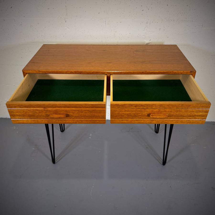 Compact atomic teak mid century modern desk — photograph 5 of 6