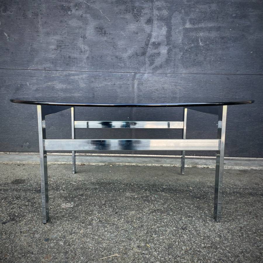 1970s mcm chrome and smoked glass coffee table — photograph 2 of 6