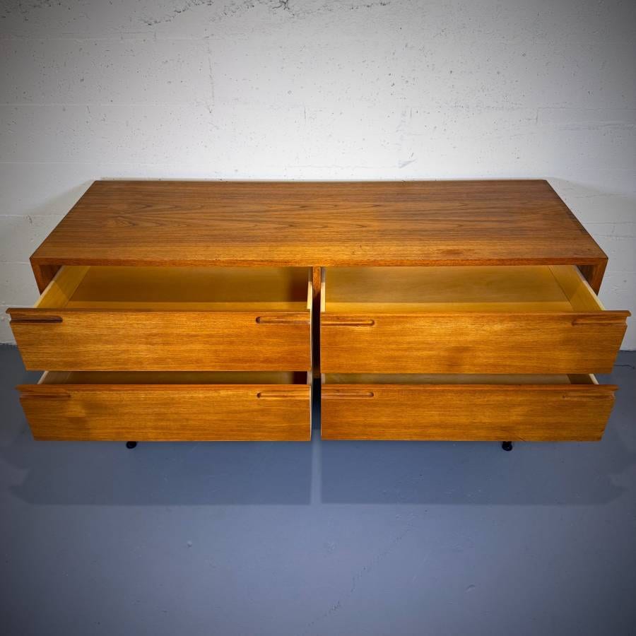 Mid century modern teak four drawer media stand credenza dresser — photograph 5 of 6