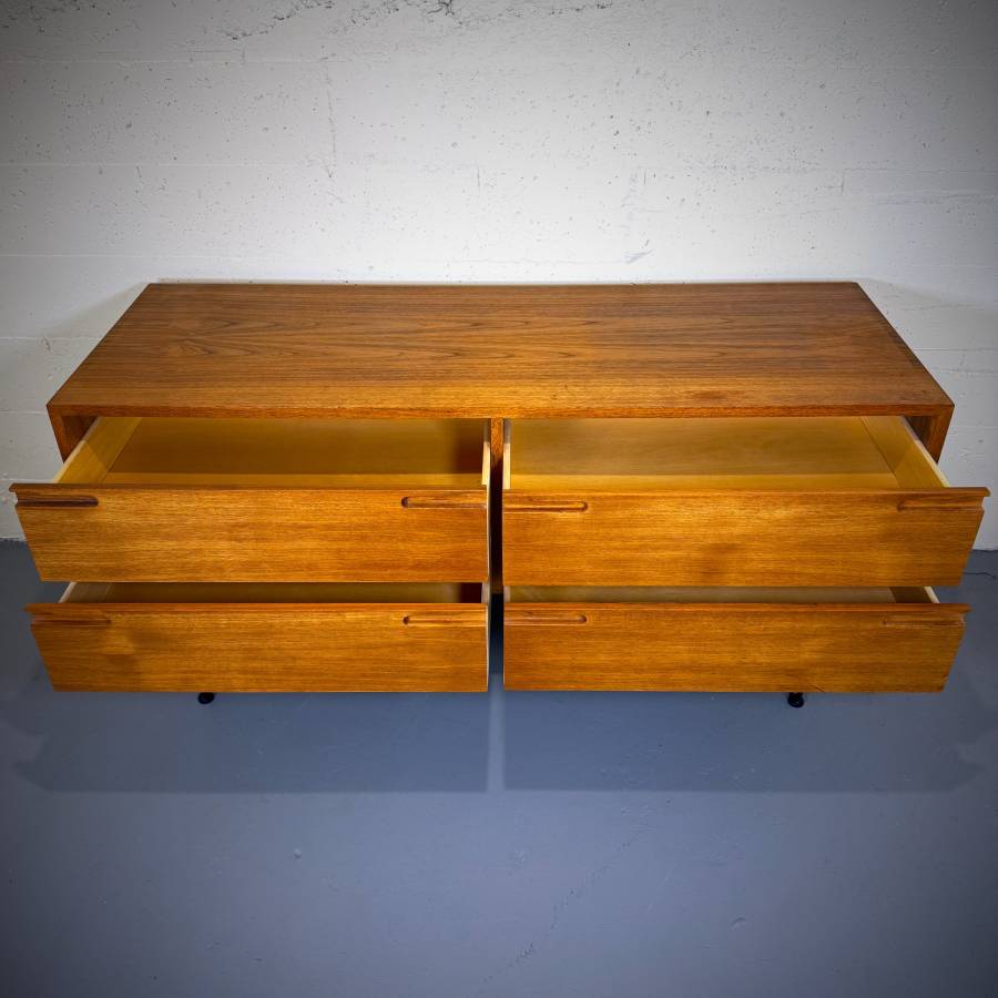 Mid century modern teak four drawer media stand credenza dresser — photograph 5 of 6