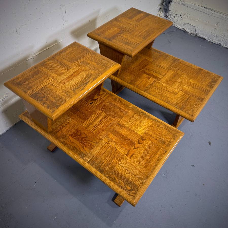 Mid century modern oak side tables — photograph 5 of 6
