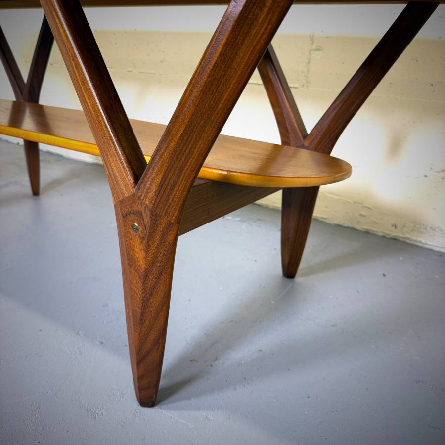 Gorgeous large sized mid century modern teak surfboard coffee table — photograph 6 of 8