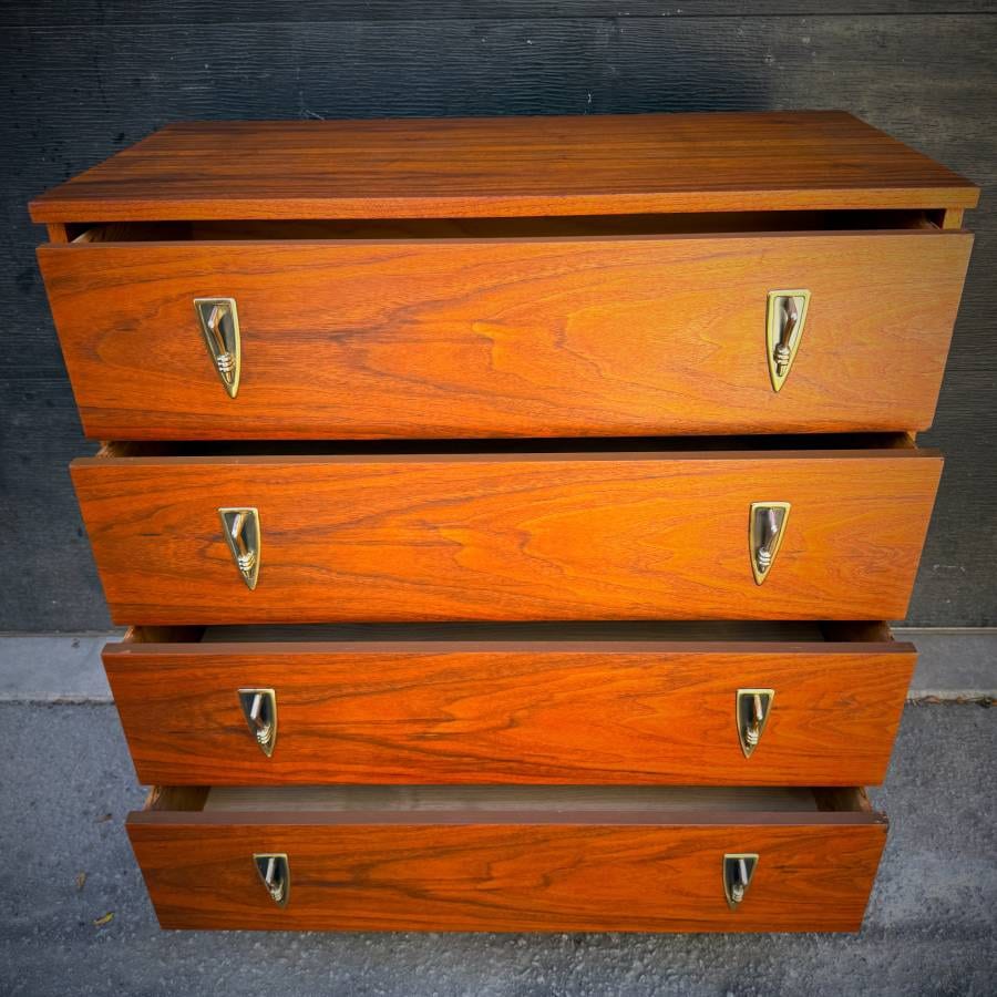 Mid century modern walnut tall boy dresser — photograph 5 of 6