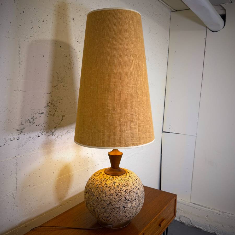 Beautiful Extra large mid century modern teak and cork lamp — photograph 5 of 6