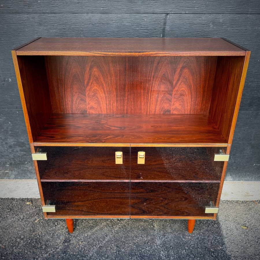 Danish mid century modern rosewood and glass shelving unit — photograph 4 of 6