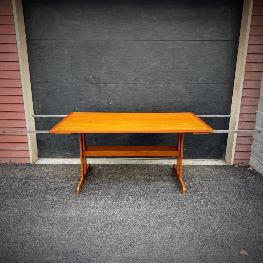 Danish mid century modern trestle leg dining table — photograph 6 of 9