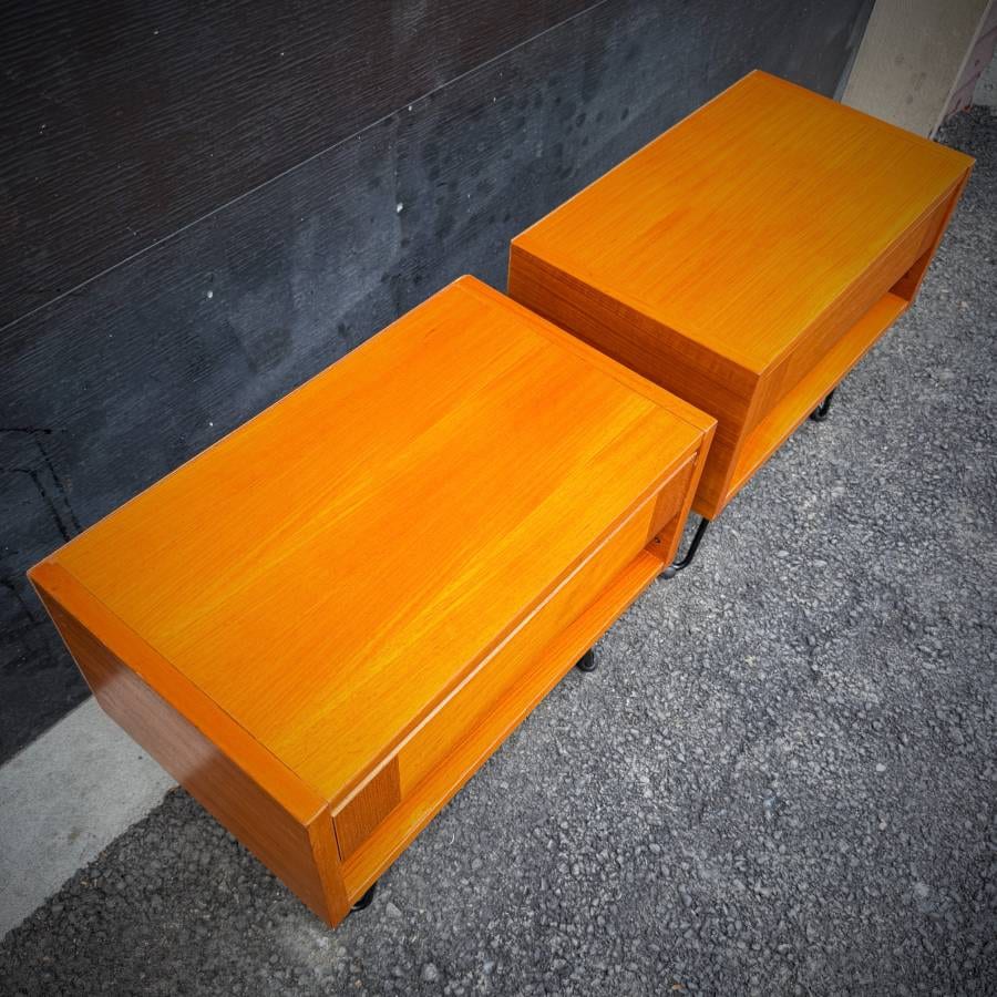 Pair of compact mid century modern atomic teak side tables — photograph 5 of 6