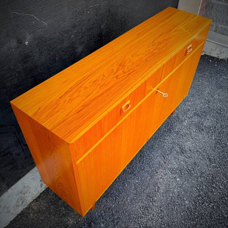 Slim profile danish modern teak drop down bar cabinet — photograph 7 of 7