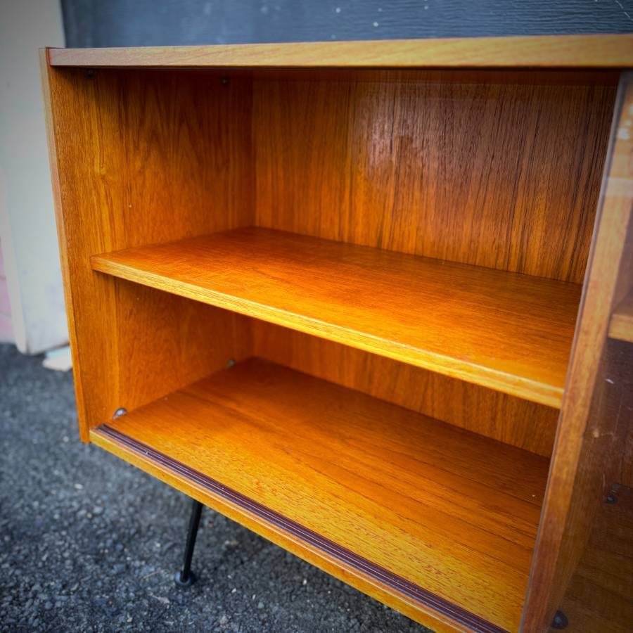 Slim profile danish modern teak and glass atomic credenza — photograph 6 of 6