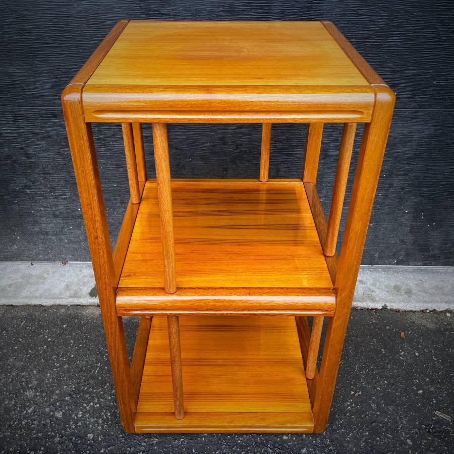 Danish modern vintage teak rotating shelf — photograph 2 of 5