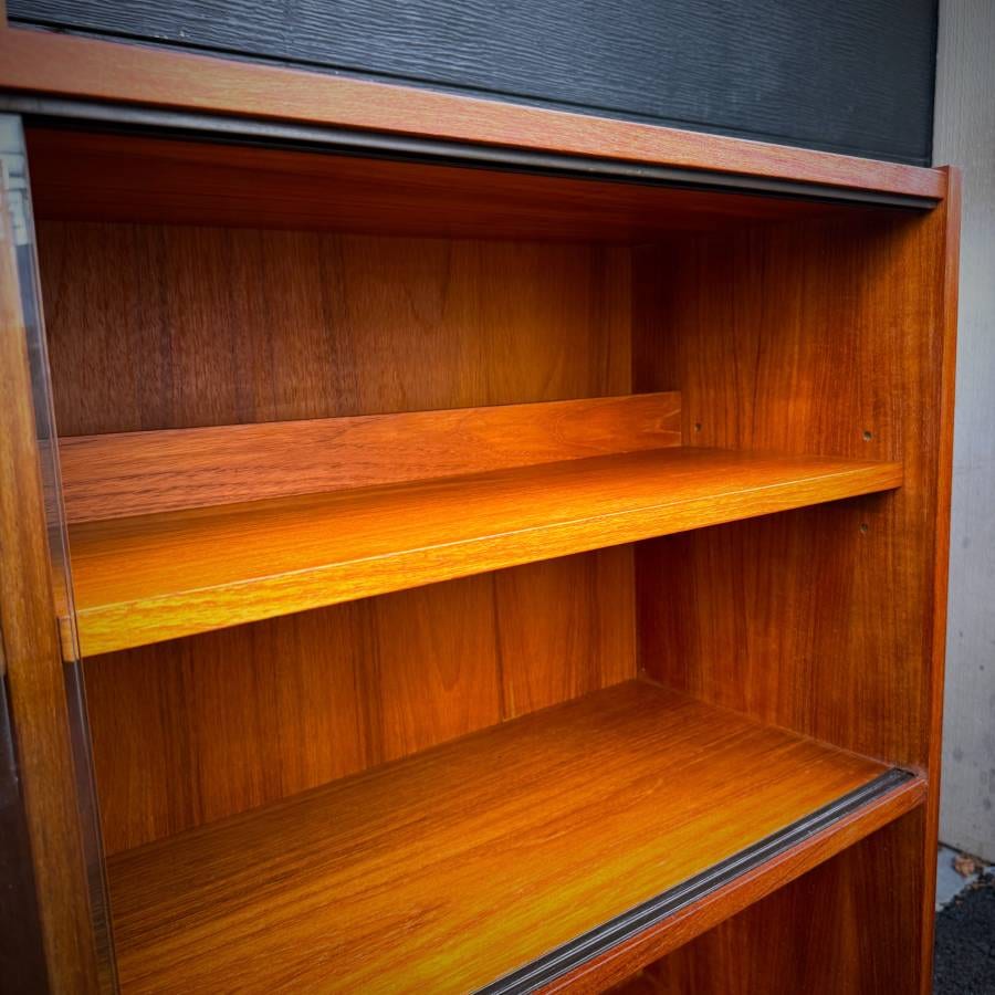 Mid century modern teak and glass asymmetrical shelving unit — photograph 6 of 7