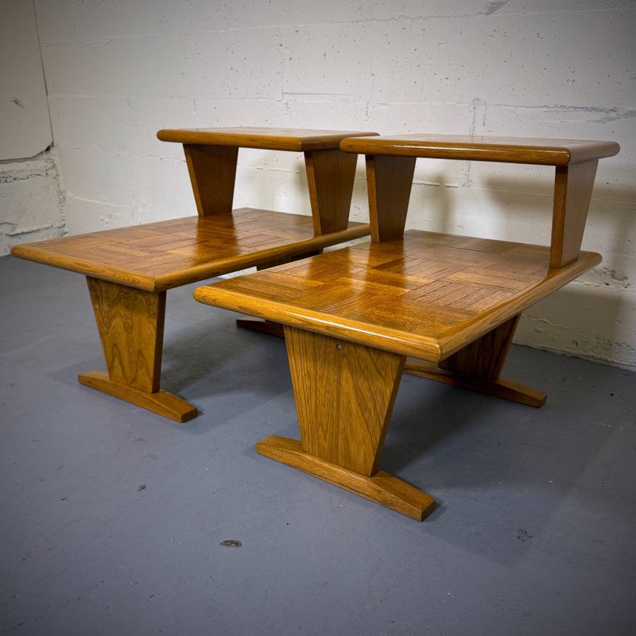 Mid century modern oak side tables — photograph 6 of 6