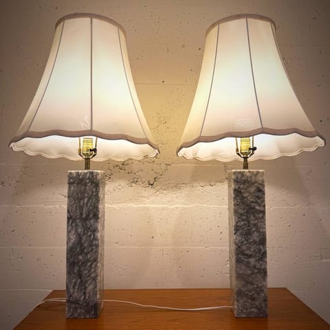 Rare pare of 1950s Italian marble table lamps with original shades